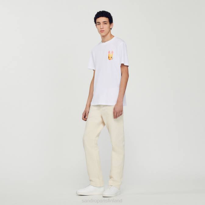Sandro Paris miehet kaninkuvioinen t-paita VLHP750 vaatteet valkoinen