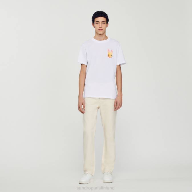 Sandro Paris miehet kaninkuvioinen t-paita VLHP750 vaatteet valkoinen