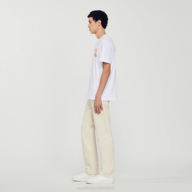 Sandro Paris miehet kaninkuvioinen t-paita VLHP750 vaatteet valkoinen