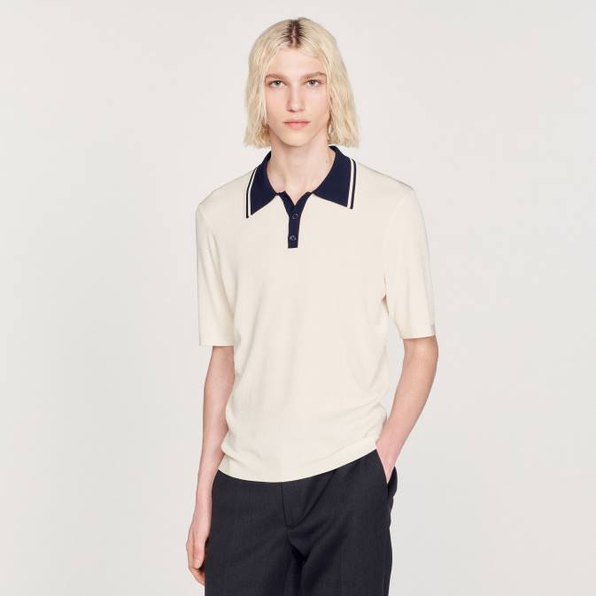 Sandro Paris miehet kontrastivärinen pikeepaita VLHP702 vaatteet ekru