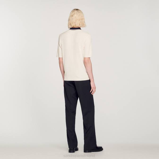 Sandro Paris miehet kontrastivärinen pikeepaita VLHP702 vaatteet ekru