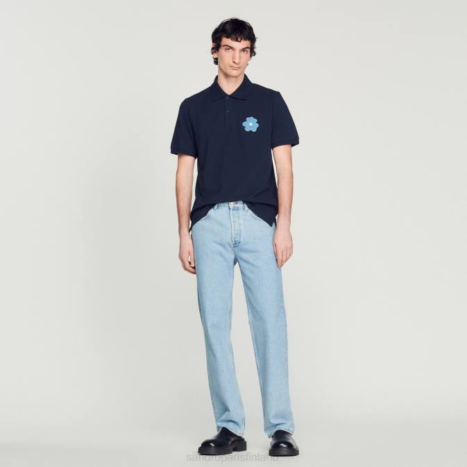 Sandro Paris miehet kukkakirjonta poolopaita VLHP726 vaatteet laivastonsininen