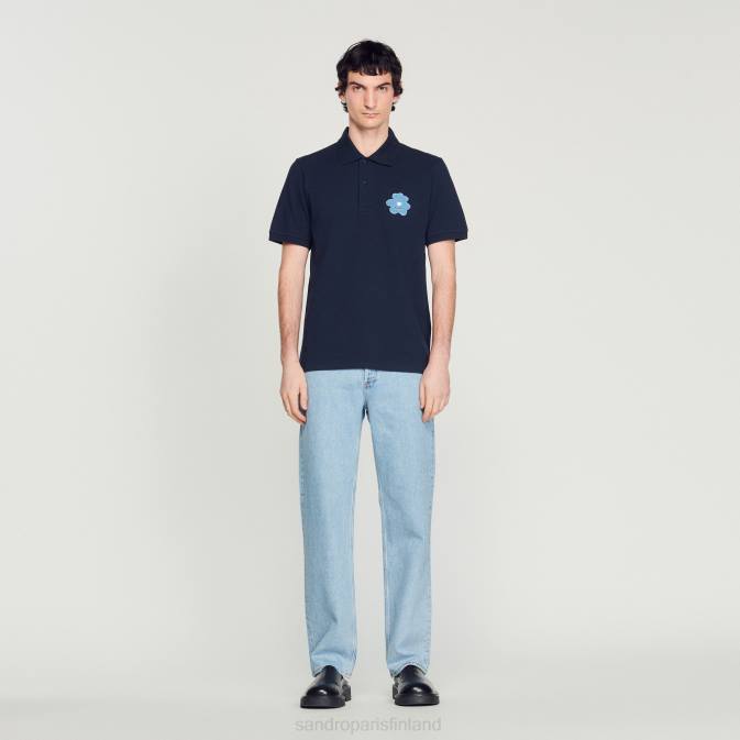 Sandro Paris miehet kukkakirjonta poolopaita VLHP726 vaatteet laivastonsininen