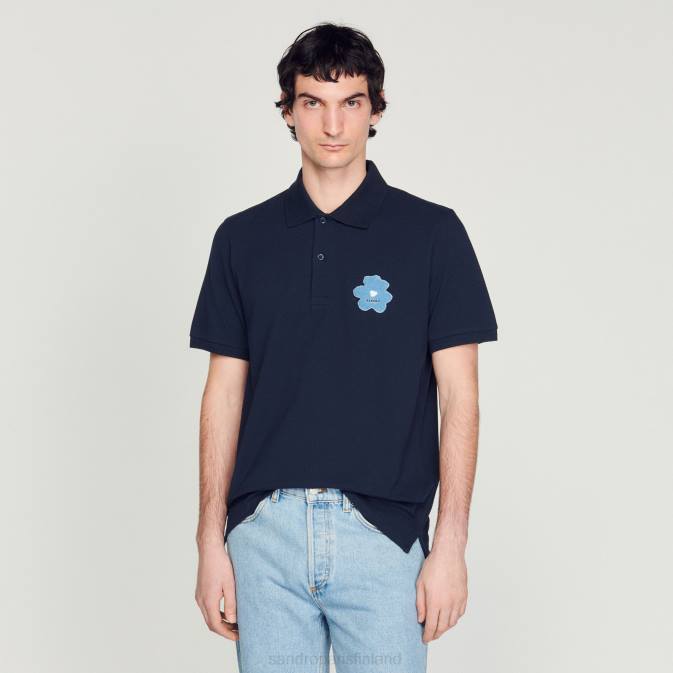 Sandro Paris miehet kukkakirjonta poolopaita VLHP726 vaatteet laivastonsininen