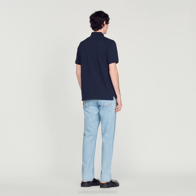 Sandro Paris miehet kukkakirjonta poolopaita VLHP726 vaatteet laivastonsininen