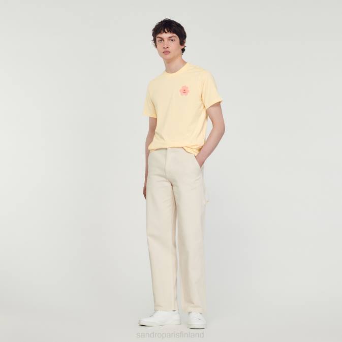 Sandro Paris miehet kukkamerkki t-paita VLHP720 vaatteet kerma