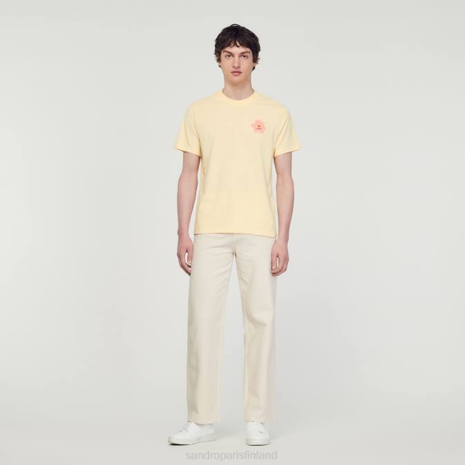 Sandro Paris miehet kukkamerkki t-paita VLHP720 vaatteet kerma
