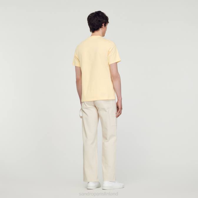 Sandro Paris miehet kukkamerkki t-paita VLHP720 vaatteet kerma