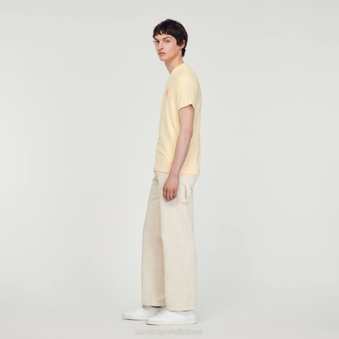 Sandro Paris miehet kukkamerkki t-paita VLHP720 vaatteet kerma