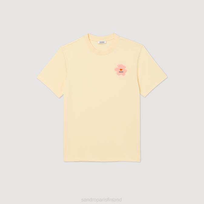 Sandro Paris miehet kukkamerkki t-paita VLHP720 vaatteet kerma