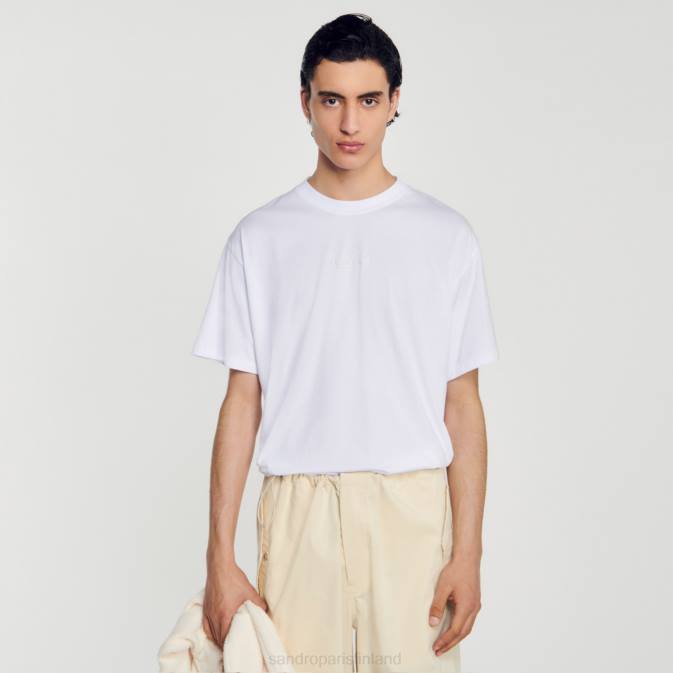 Sandro Paris miehet kuminen logollinen t-paita VLHP806 vaatteet valkoinen