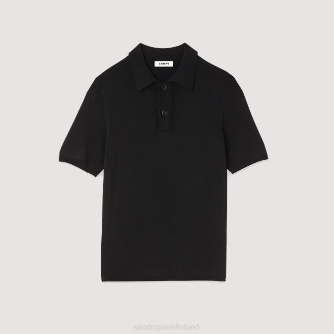 Sandro Paris miehet lyhythihainen neulottu poolopaita VLHP700 vaatteet musta