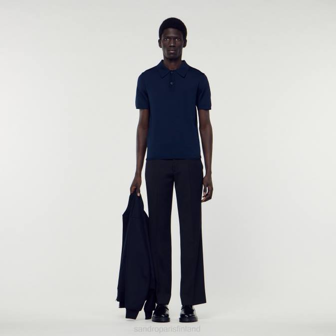 Sandro Paris miehet lyhythihainen neulottu poolopaita VLHP715 vaatteet laivastonsininen