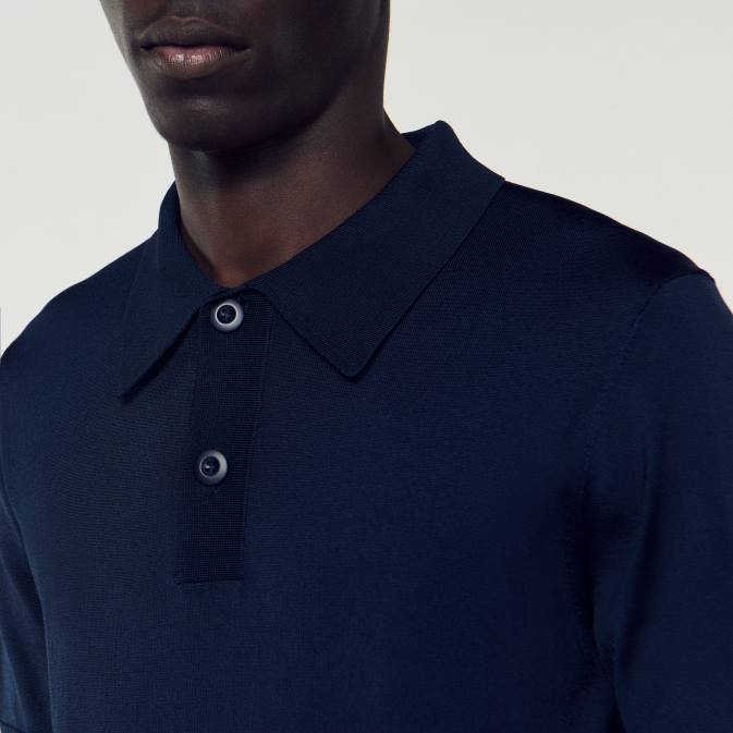 Sandro Paris miehet lyhythihainen neulottu poolopaita VLHP715 vaatteet laivastonsininen