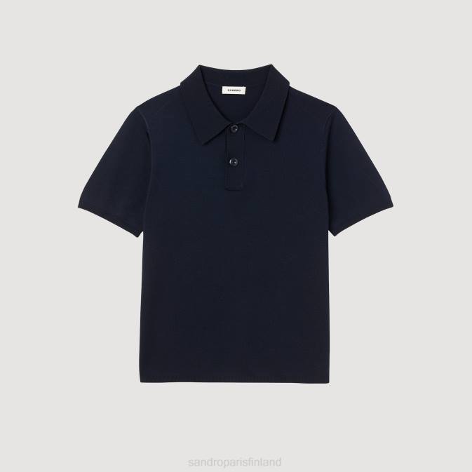 Sandro Paris miehet lyhythihainen neulottu poolopaita VLHP715 vaatteet laivastonsininen