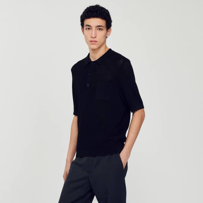 Sandro Paris miehet lyhythihainen poolopusero VLHP748 vaatteet musta