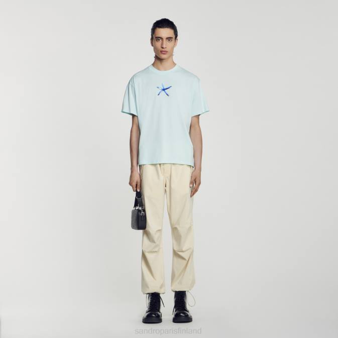 Sandro Paris miehet meritähti t-paita VLHP685 vaatteet mintunsininen