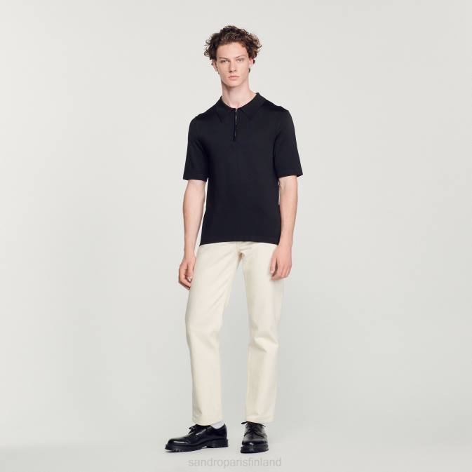 Sandro Paris miehet neulottu poolopaita, jossa vetoketjullinen kaulus VLHP629 vaatteet musta