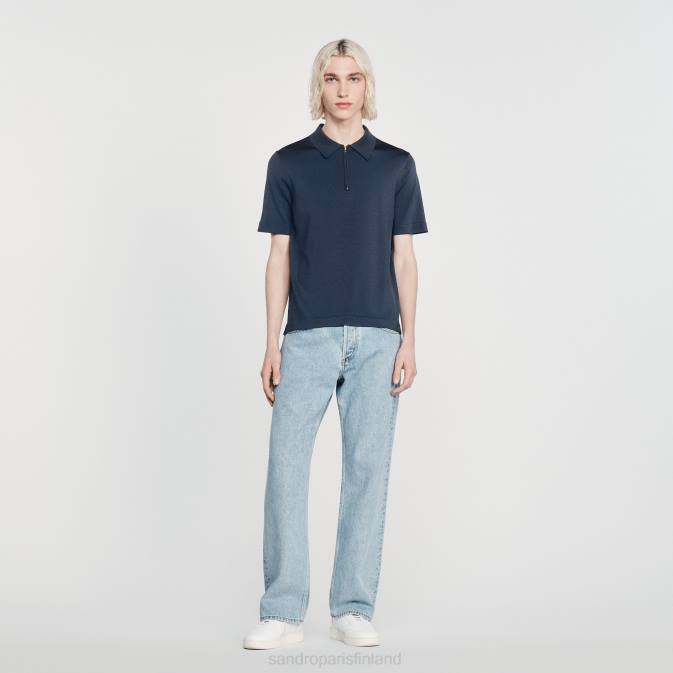 Sandro Paris miehet neulottu poolopaita, jossa vetoketjullinen kaulus VLHP630 vaatteet sininen