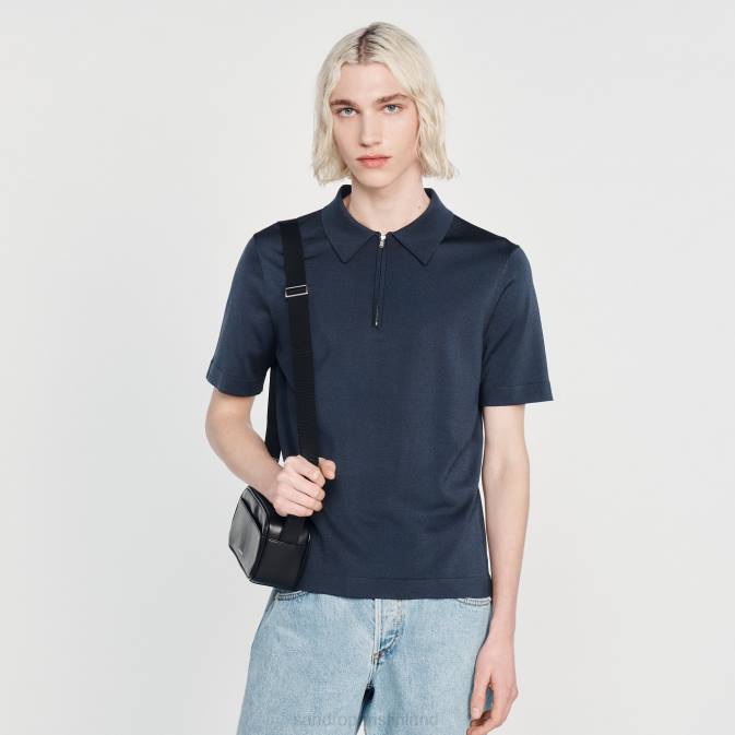 Sandro Paris miehet neulottu poolopaita, jossa vetoketjullinen kaulus VLHP630 vaatteet sininen