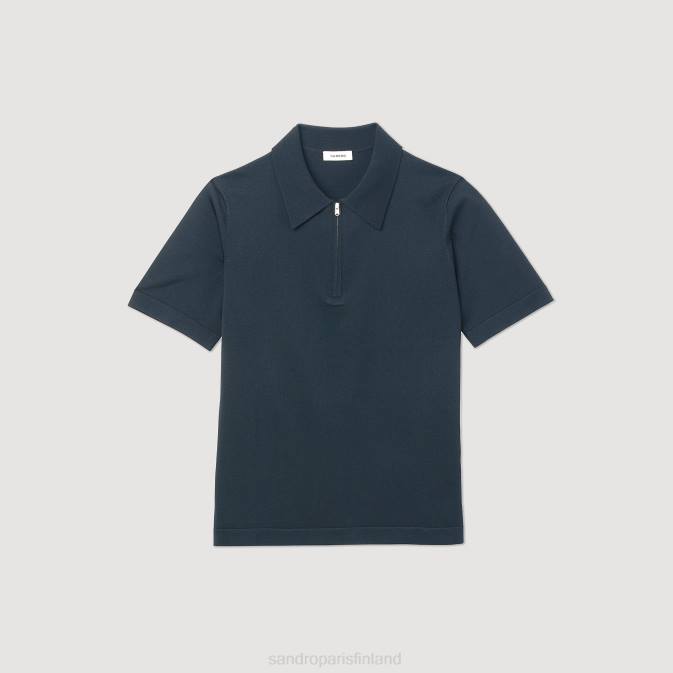 Sandro Paris miehet neulottu poolopaita, jossa vetoketjullinen kaulus VLHP630 vaatteet sininen