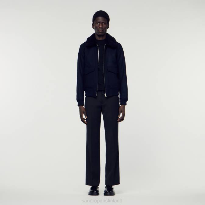 Sandro Paris miehet lentäjätakki lampaankauluksella VLHP680 vaatteet laivastonsininen