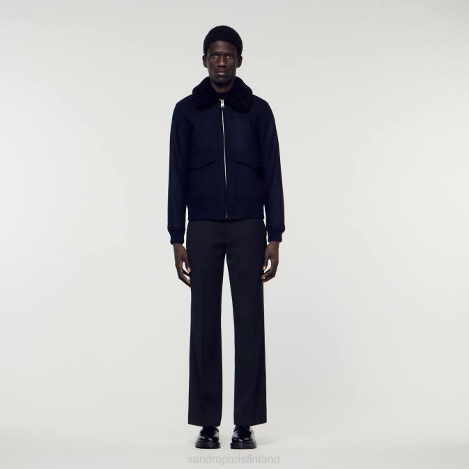 Sandro Paris miehet lentäjätakki lampaankauluksella VLHP680 vaatteet laivastonsininen