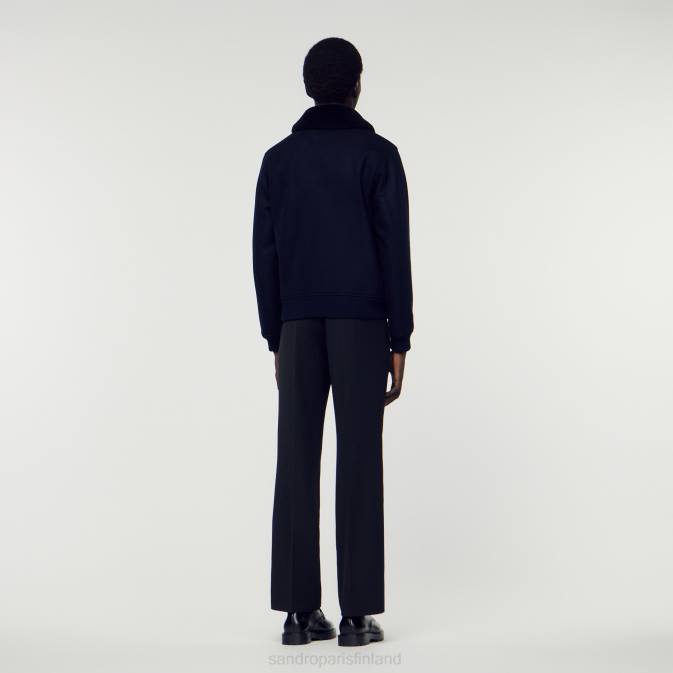 Sandro Paris miehet lentäjätakki lampaankauluksella VLHP680 vaatteet laivastonsininen