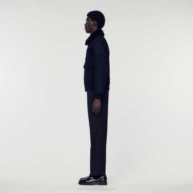 Sandro Paris miehet lentäjätakki lampaankauluksella VLHP680 vaatteet laivastonsininen