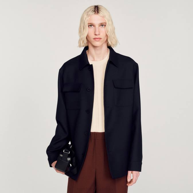 Sandro Paris miehet napillinen päällyspaita VLHP816 vaatteet laivastonsininen