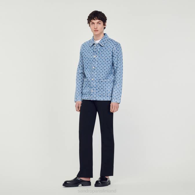 Sandro Paris miehet neliön muotoinen ristikkofarkkutakki VLHP690 vaatteet vintage sininen