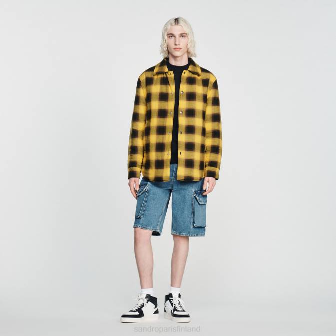 Sandro Paris miehet tikattu ruudullinen takki VLHP828 vaatteet keltainen