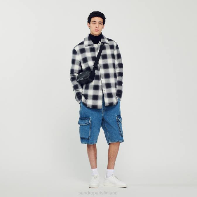 Sandro Paris miehet tikattu ruudullinen takki VLHP829 vaatteet musta valkoinen