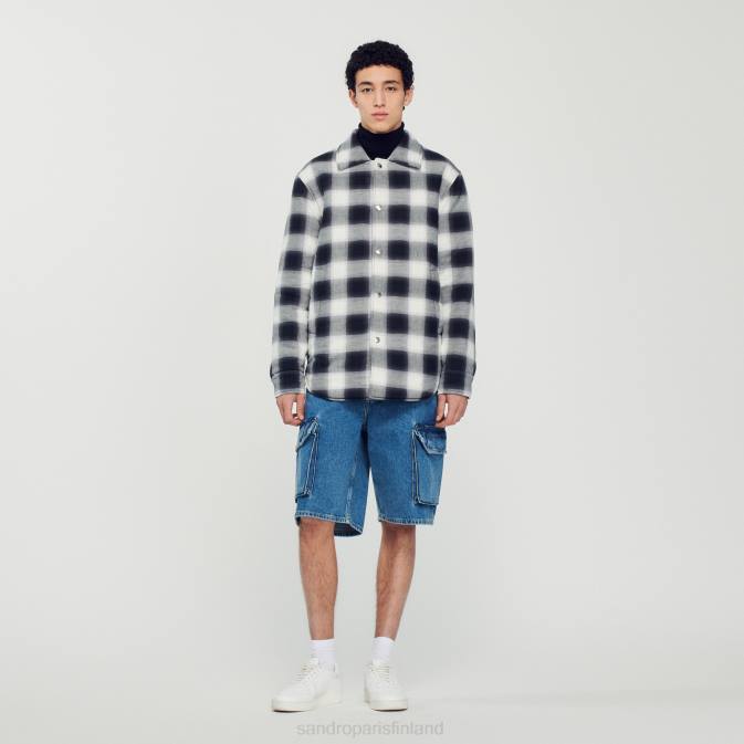 Sandro Paris miehet tikattu ruudullinen takki VLHP829 vaatteet musta valkoinen
