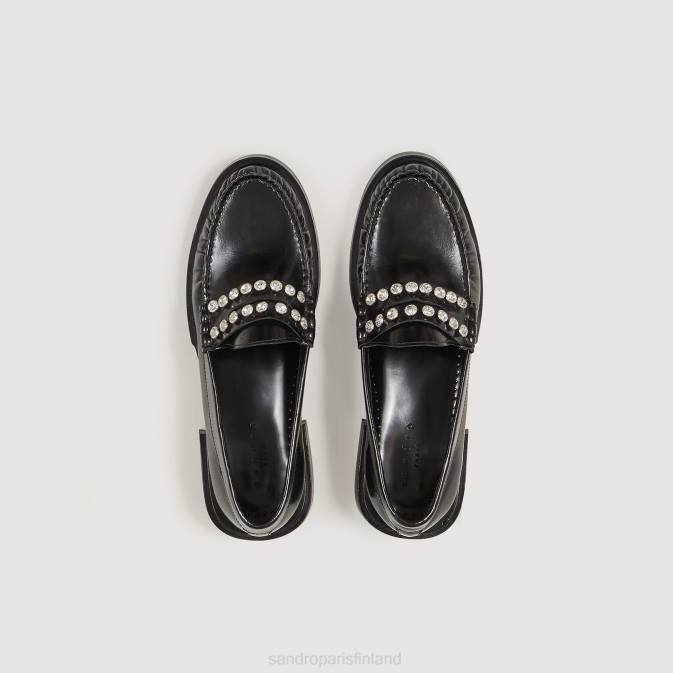 Sandro Paris naiset nahkaiset loaferit strassilla VLHP488 jalkineet musta