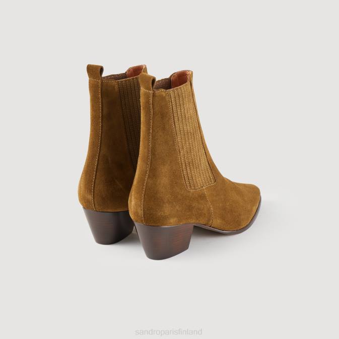 Sandro Paris naiset nahkaiset nilkkurit kuminauhalla VLHP479 jalkineet oliivinvihreä