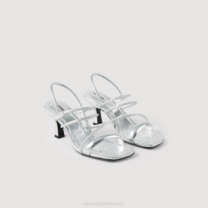Sandro Paris naiset metalliset nahkasandaalit VLHP494 jalkineet hopea