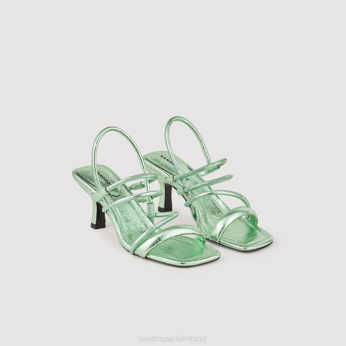 Sandro Paris naiset metalliset nahkasandaalit VLHP496 jalkineet vihreä