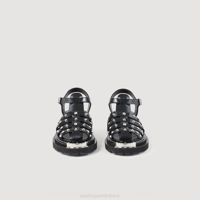 Sandro Paris naiset olys-nastalliset nahkasandaalit VLHP478 jalkineet musta