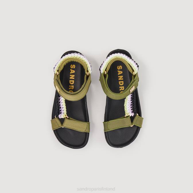 Sandro Paris naiset sandaalit värikkäillä punotuksilla VLHP486 jalkineet oliivinvihreä