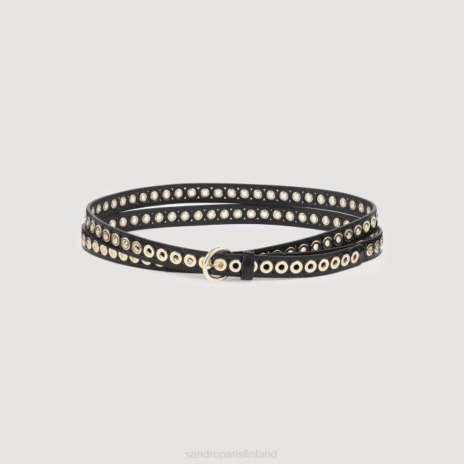 Sandro Paris naiset nahkavyö silmukoilla VLHP525 Lisätarvikkeet musta