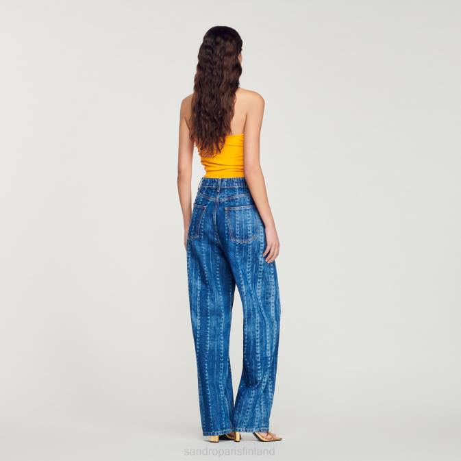 Sandro Paris naiset haalistuneet kuviolliset farkut VLHP276 vaatteet sininen farkku