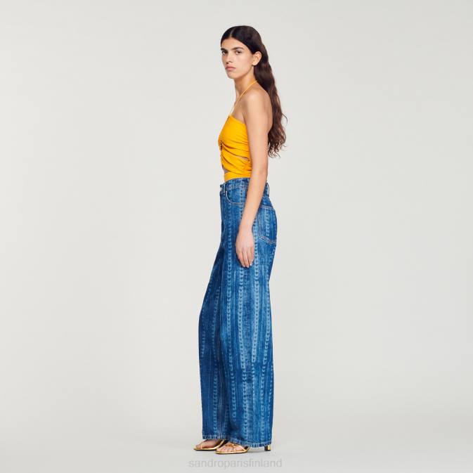 Sandro Paris naiset haalistuneet kuviolliset farkut VLHP276 vaatteet sininen farkku