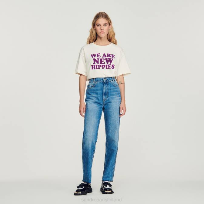 Sandro Paris naiset haalistuneet suoralahkeiset farkut VLHP317 vaatteet sininen farkku