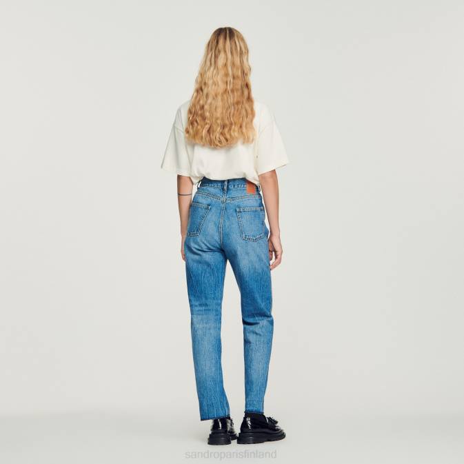 Sandro Paris naiset haalistuneet suoralahkeiset farkut VLHP317 vaatteet sininen farkku