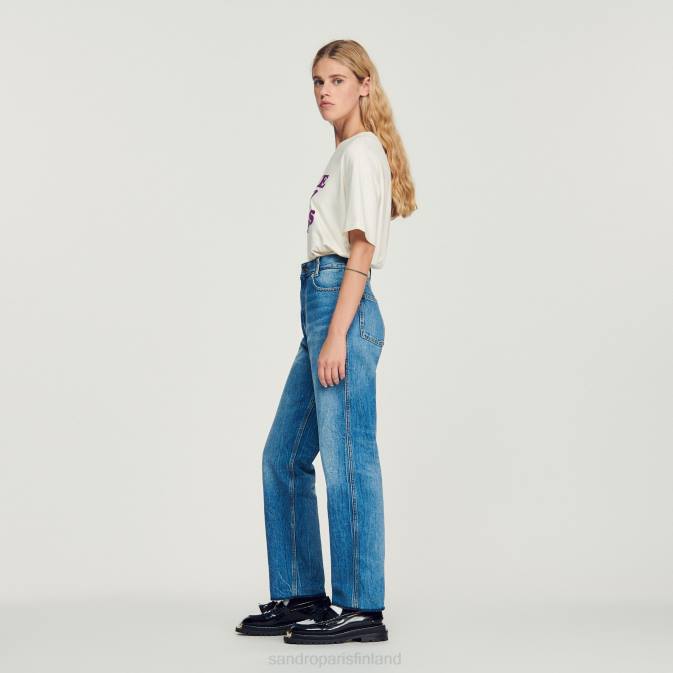 Sandro Paris naiset haalistuneet suoralahkeiset farkut VLHP317 vaatteet sininen farkku