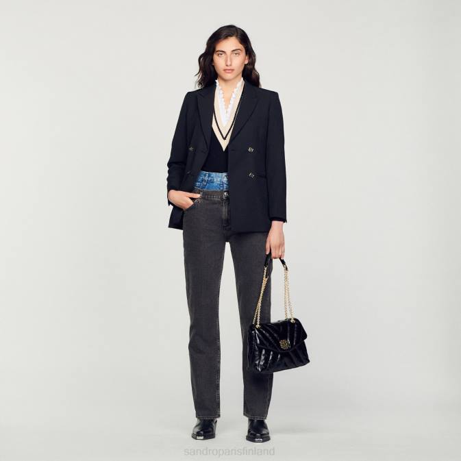 Sandro Paris naiset kaksiväriset kaksivyötäröiset farkut VLHP128 vaatteet harmaa