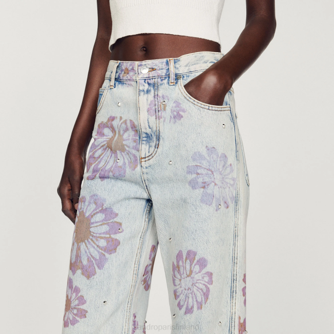 Sandro Paris naiset kukkaiset farkut VLHP268 vaatteet sininen farkku