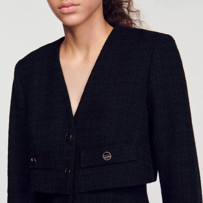 Sandro Paris naiset tweed leikkipuku VLHP143 vaatteet musta