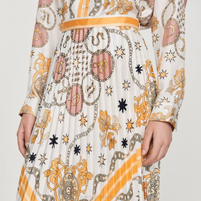 Sandro Paris naiset huiviprintti laskostettu hame VLHP324 vaatteet ekru